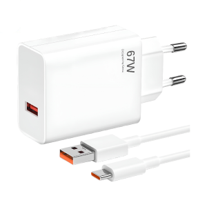 ست شارژر 67 وات شیائومی اورجینال | آداپتور GaN دو پین + کابل 6 آمپر اصلی | Turbo Charge 67W Max+ثانیه شمار